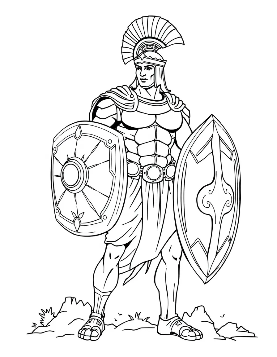 (Greek mythology) Achilles wearing armor and holding a shield