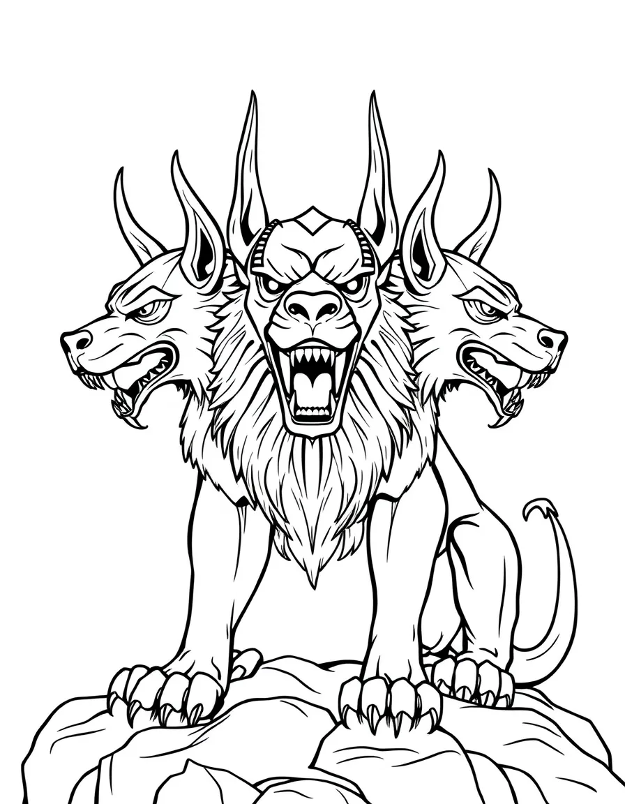 (Greek mythology) Cerberus with three heads guarding the underworld