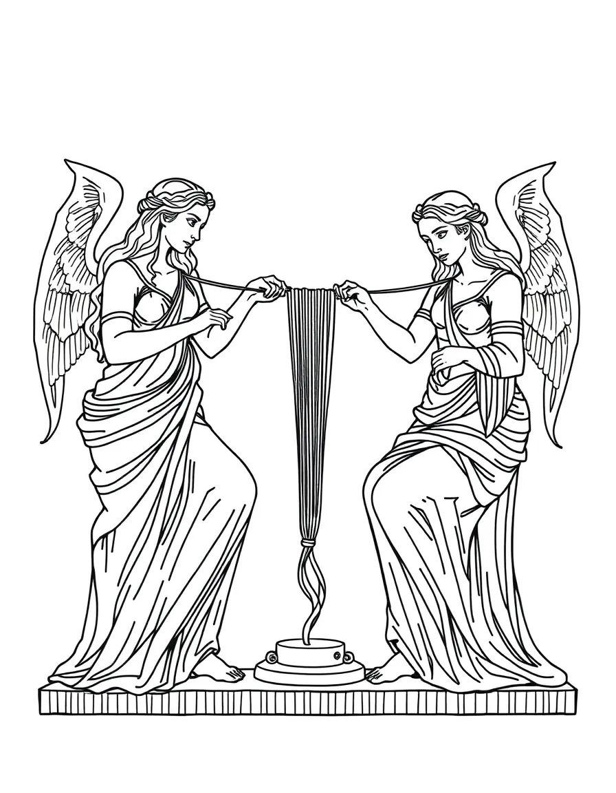 (Greek mythology) The Fates spinning the thread of life