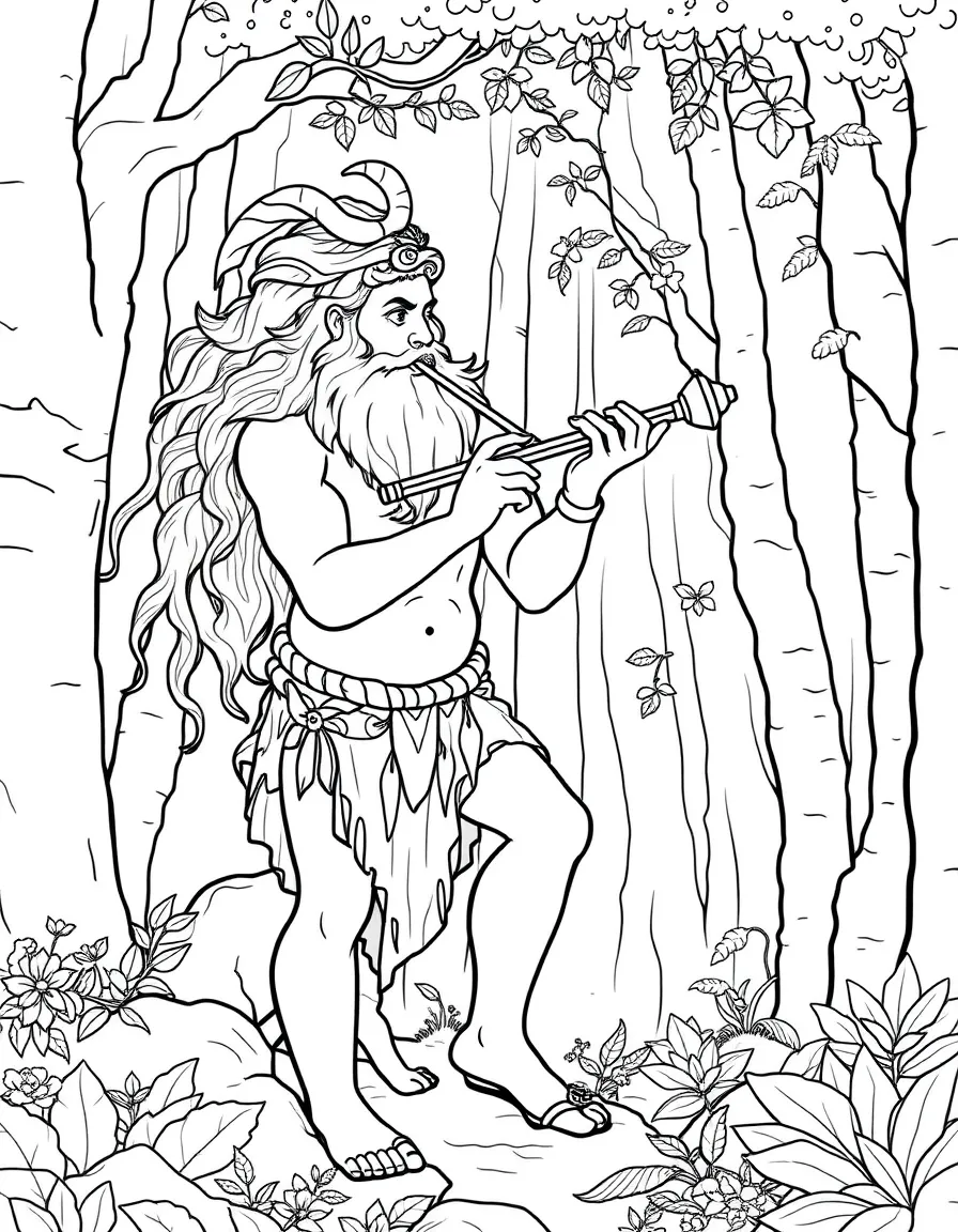 (Greek mythology) Pan playing his flute in the woods