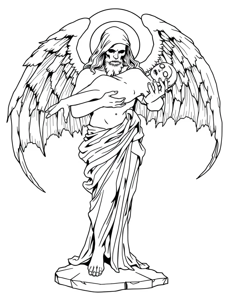 (Greek mythology) Thanatos gently carrying a sleeping soul