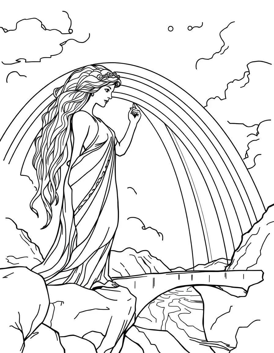 (Greek mythology) A rainbow bridge with Iris, goddess of messages