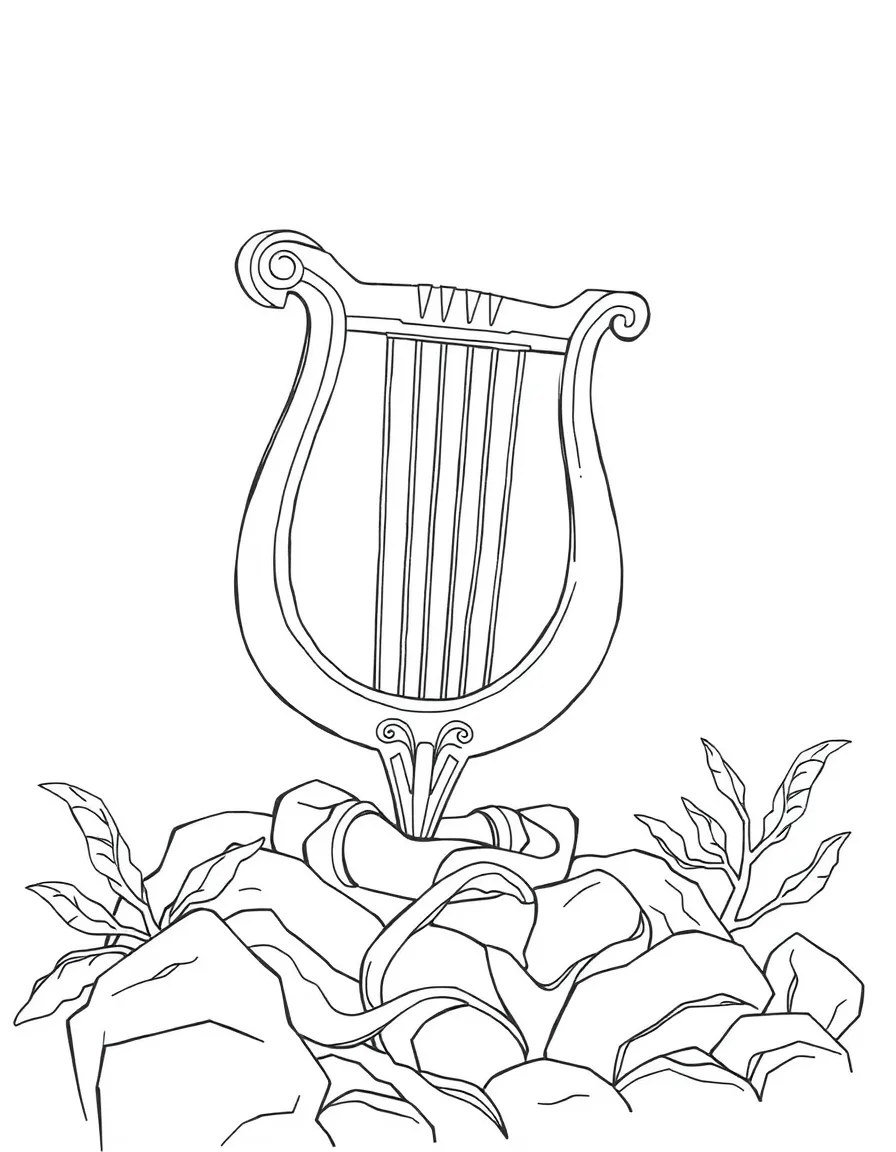 (Greek mythology) A magical lyre glowing with light