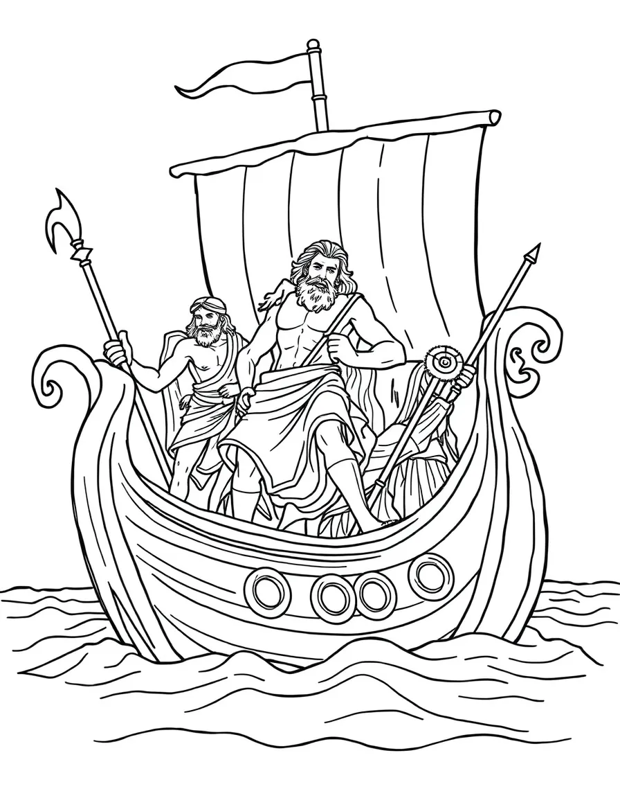 (Greek mythology) Jason and the Argonauts on a ship
