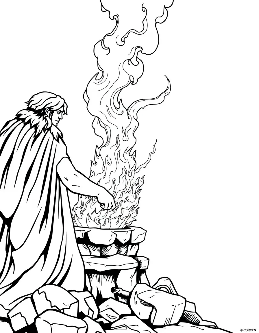(Greek mythology) A glowing fire from Hephaestus’ forge