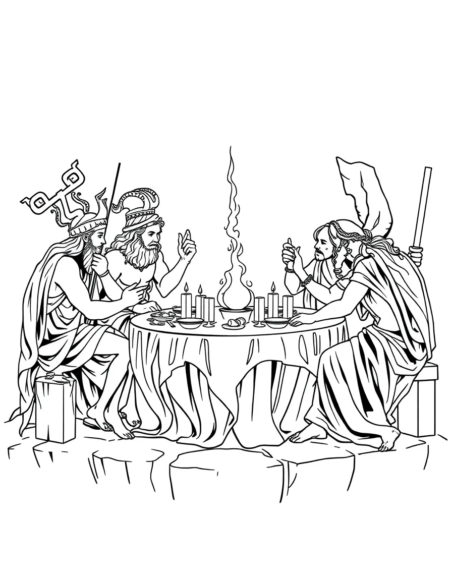 (Greek mythology) The gods having a feast on Olympus