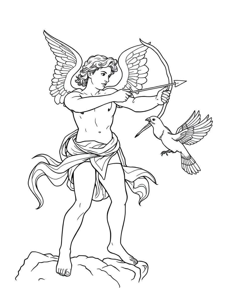 (Greek mythology) Eros aiming his arrow at two birds