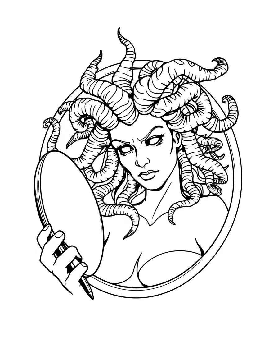 (Greek mythology) Medusa looking into a mirror