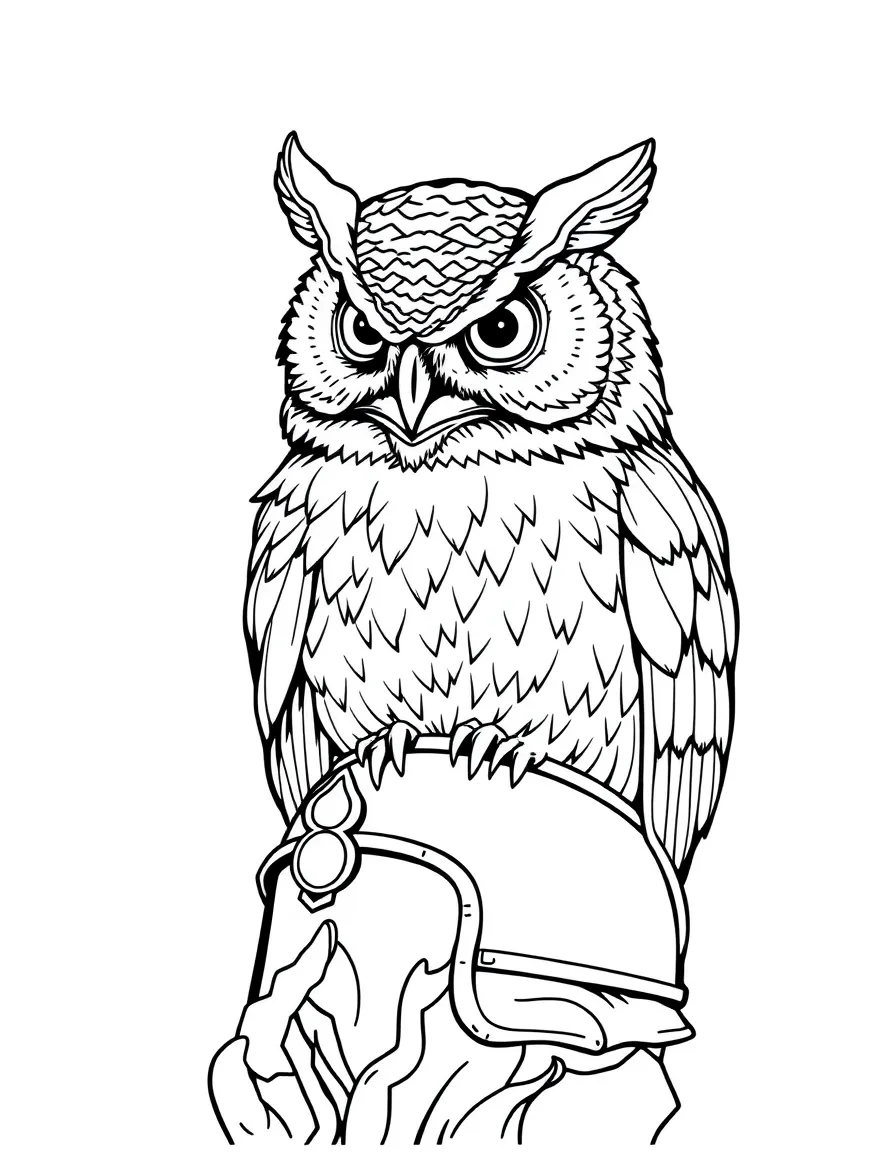 (Greek mythology) A wise owl sitting on Athena’s helmet