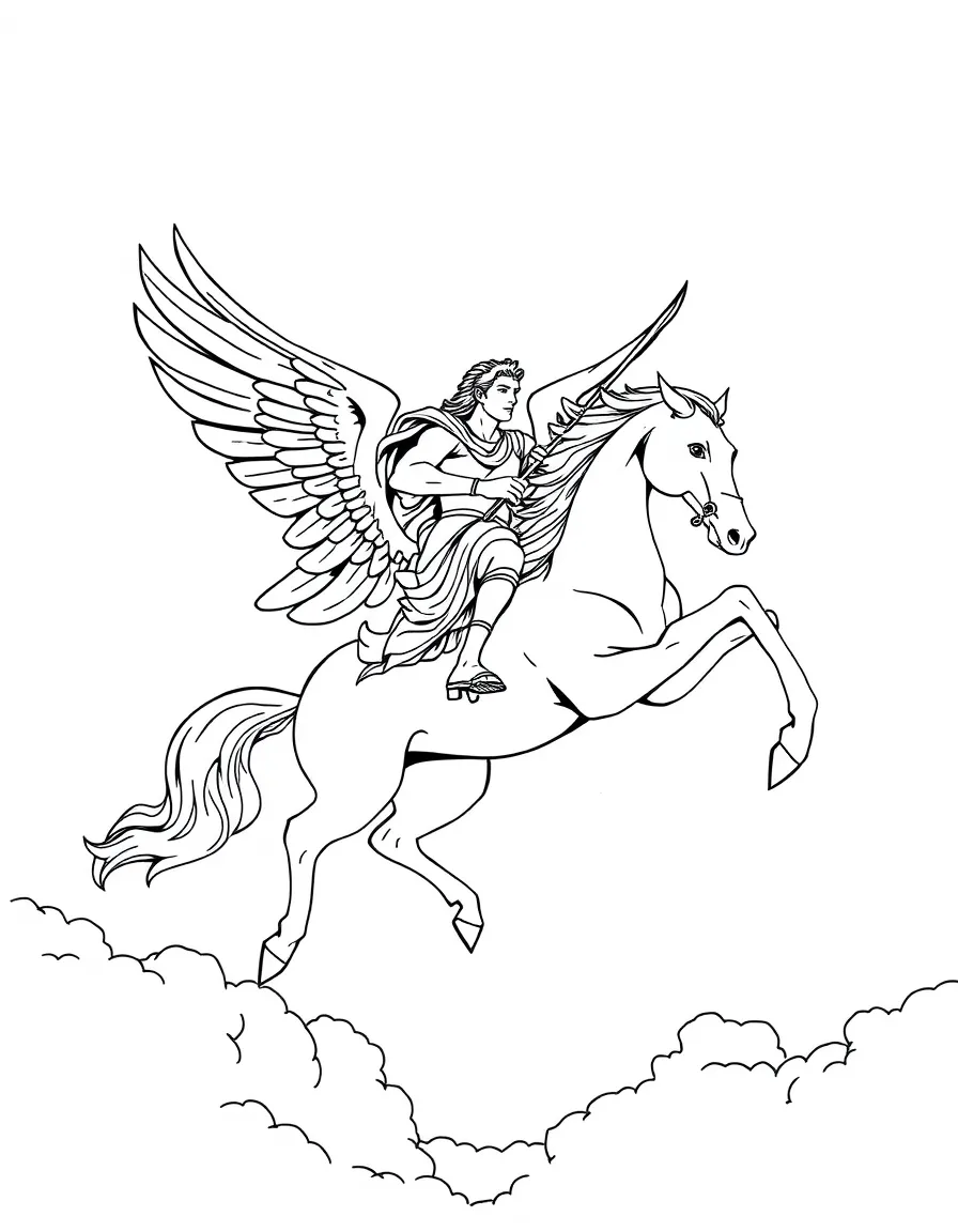 (Greek mythology) A hero riding Pegasus through the sky