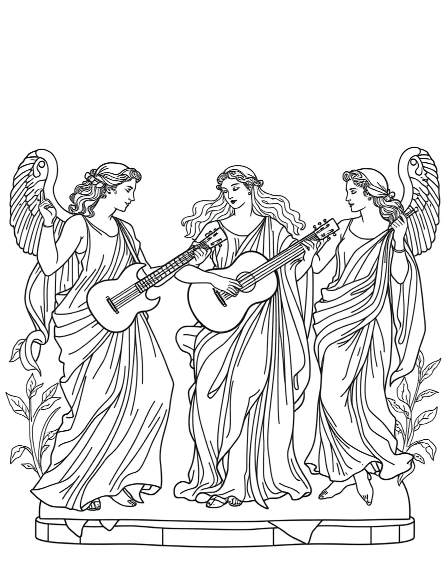 (Greek mythology) The muses playing music and dancing