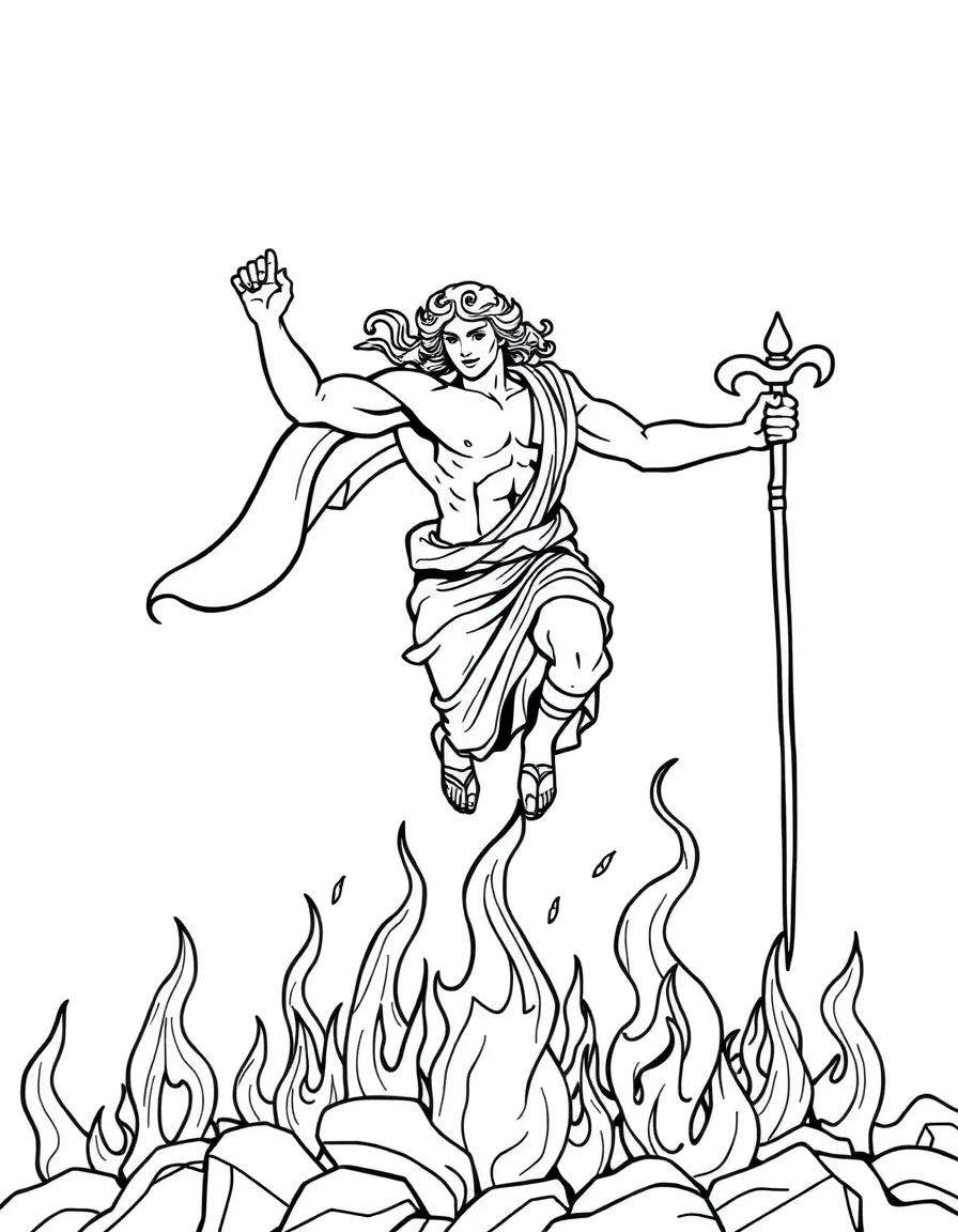 (Greek mythology) A hero jumping over flames