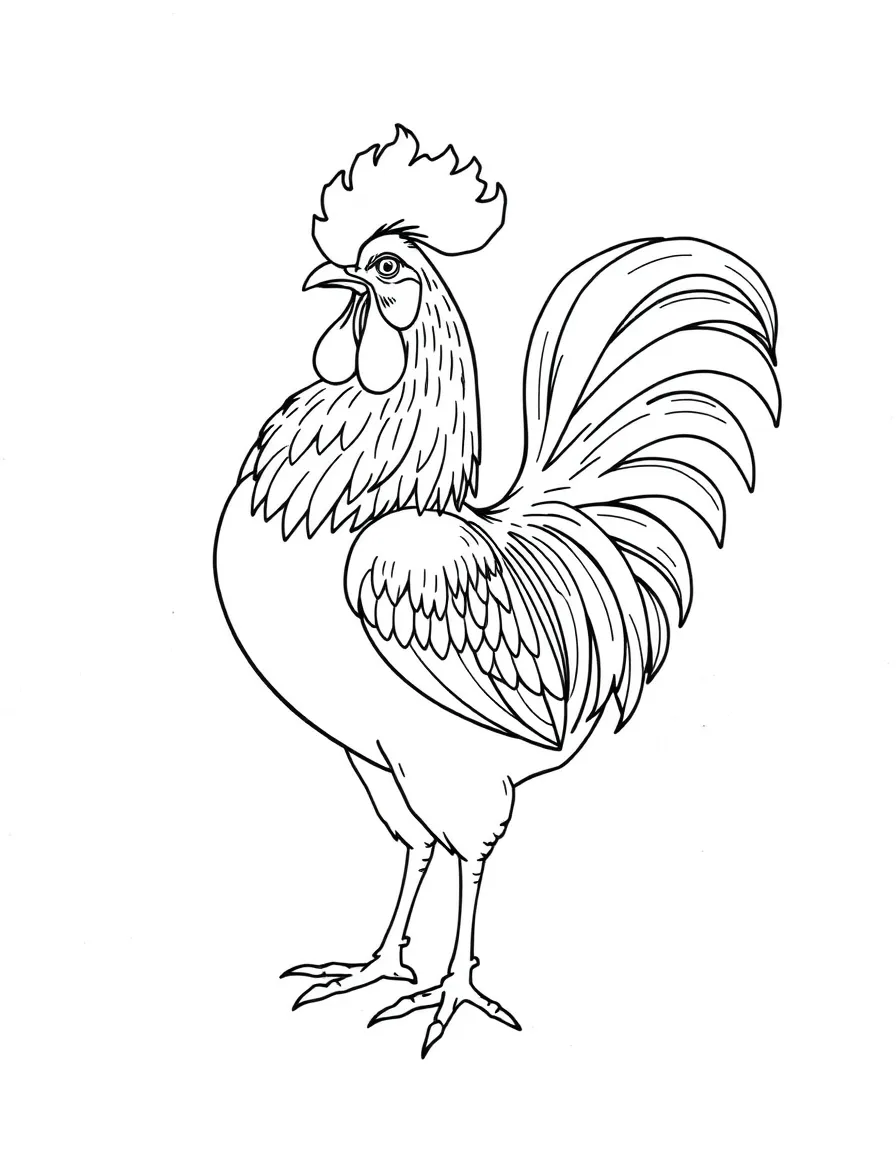 (Chinese Zodiac) A proud rooster with detailed tail feathers and comb