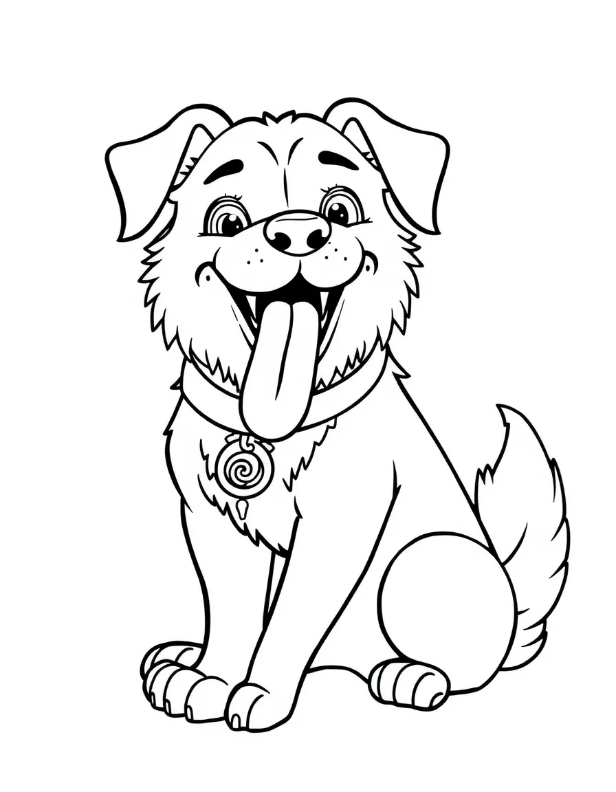 (Chinese Zodiac) A loyal dog sitting with tongue out and wagging tail