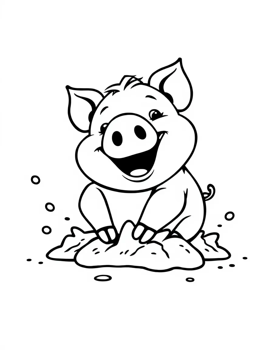 (Chinese Zodiac) A happy pig rolling in mud with a big smile