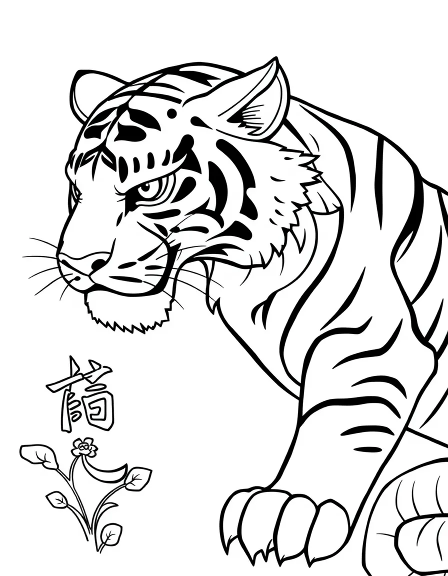 (Chinese Zodiac) Tiger with Chinese character for "tiger" floating nearby