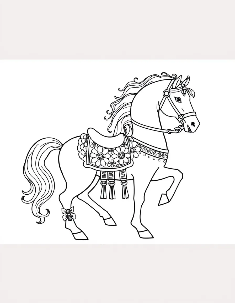 (Chinese Zodiac) Horse with decorative saddle and bridle with flower patterns