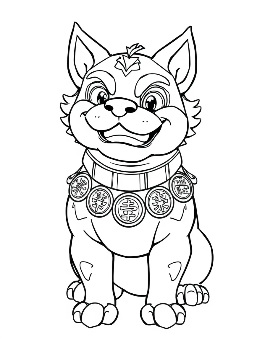 (Chinese Zodiac) Dog wearing a collar with Chinese coin patterns