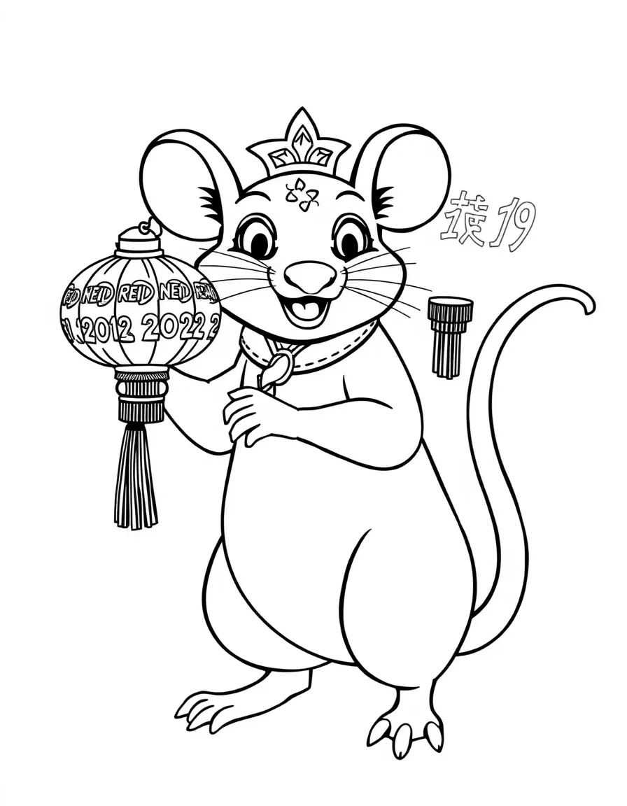 (Chinese Zodiac) Rat holding Chinese New Year lantern with tassels