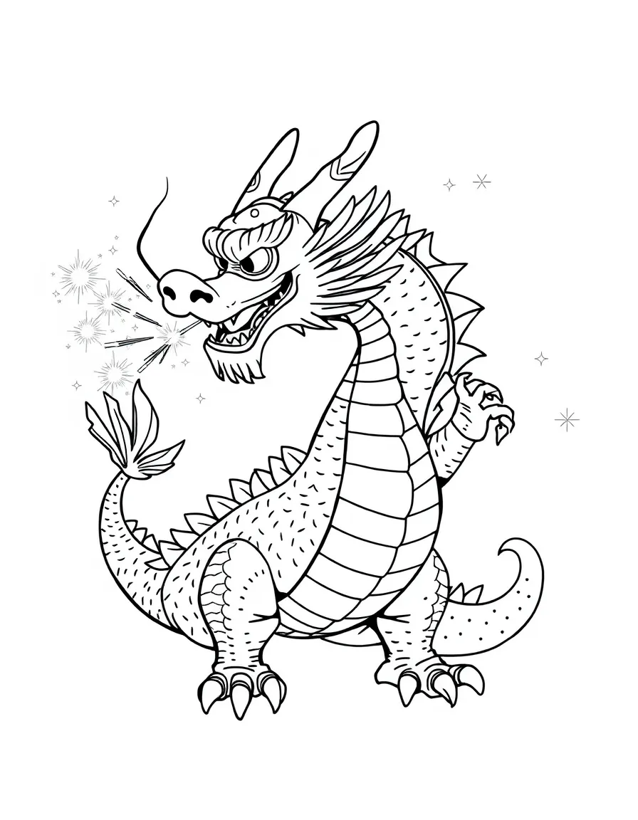 (Chinese Zodiac) Dragon breathing celebratory sparkles instead of fire