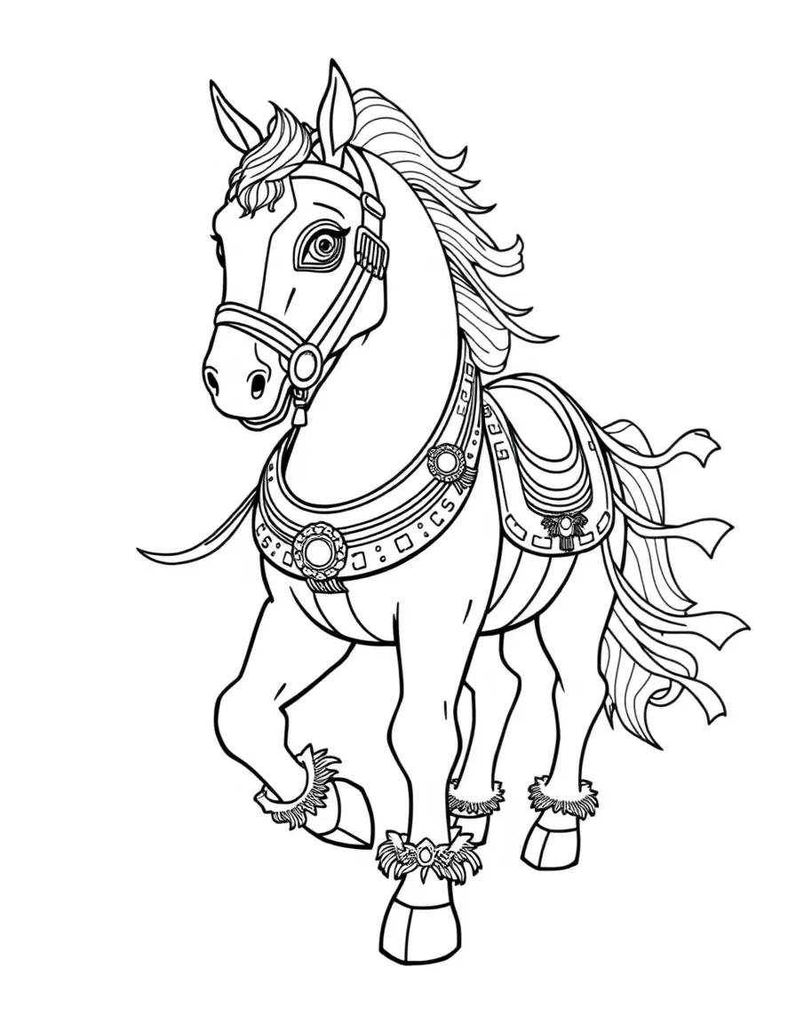 (Chinese Zodiac) Horse with decorative parade harness and flowing ribbons