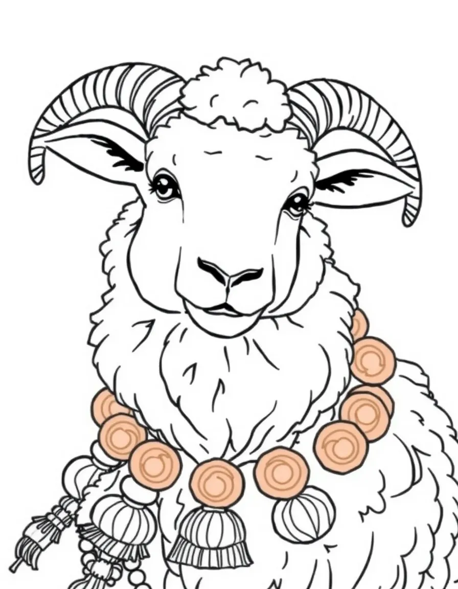 (Chinese Zodiac) Sheep with festival garlands draped around neck