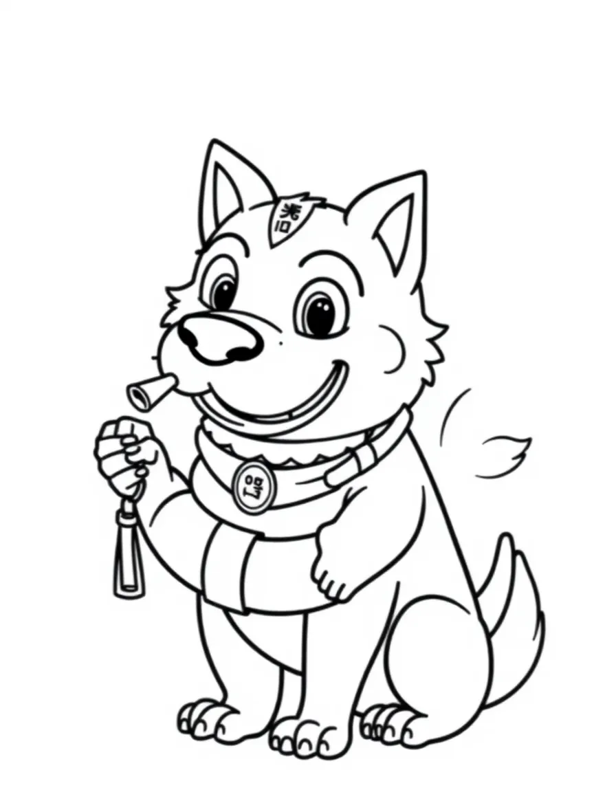 (Chinese Zodiac) Dog lifeguard with whistle and life preserver ring
