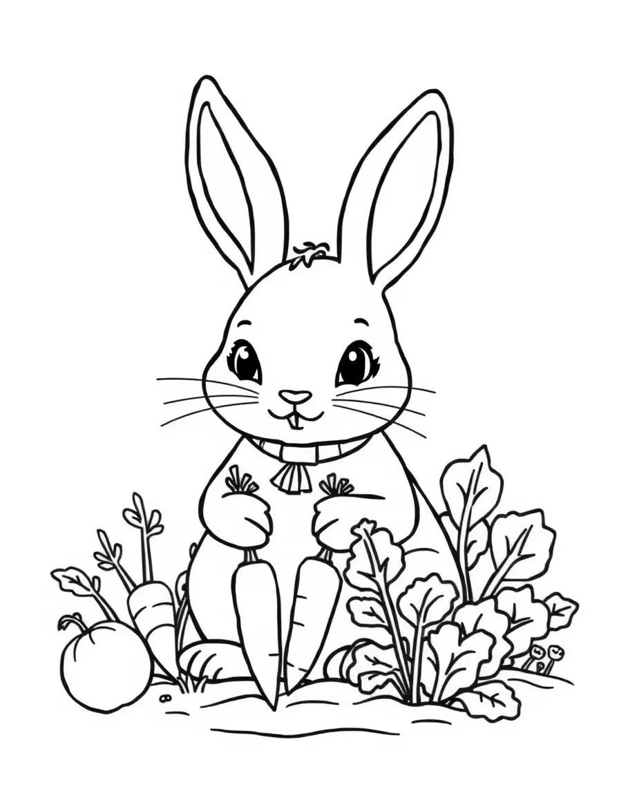 (Chinese Zodiac) Rabbit in vegetable garden with carrots and lettuce
