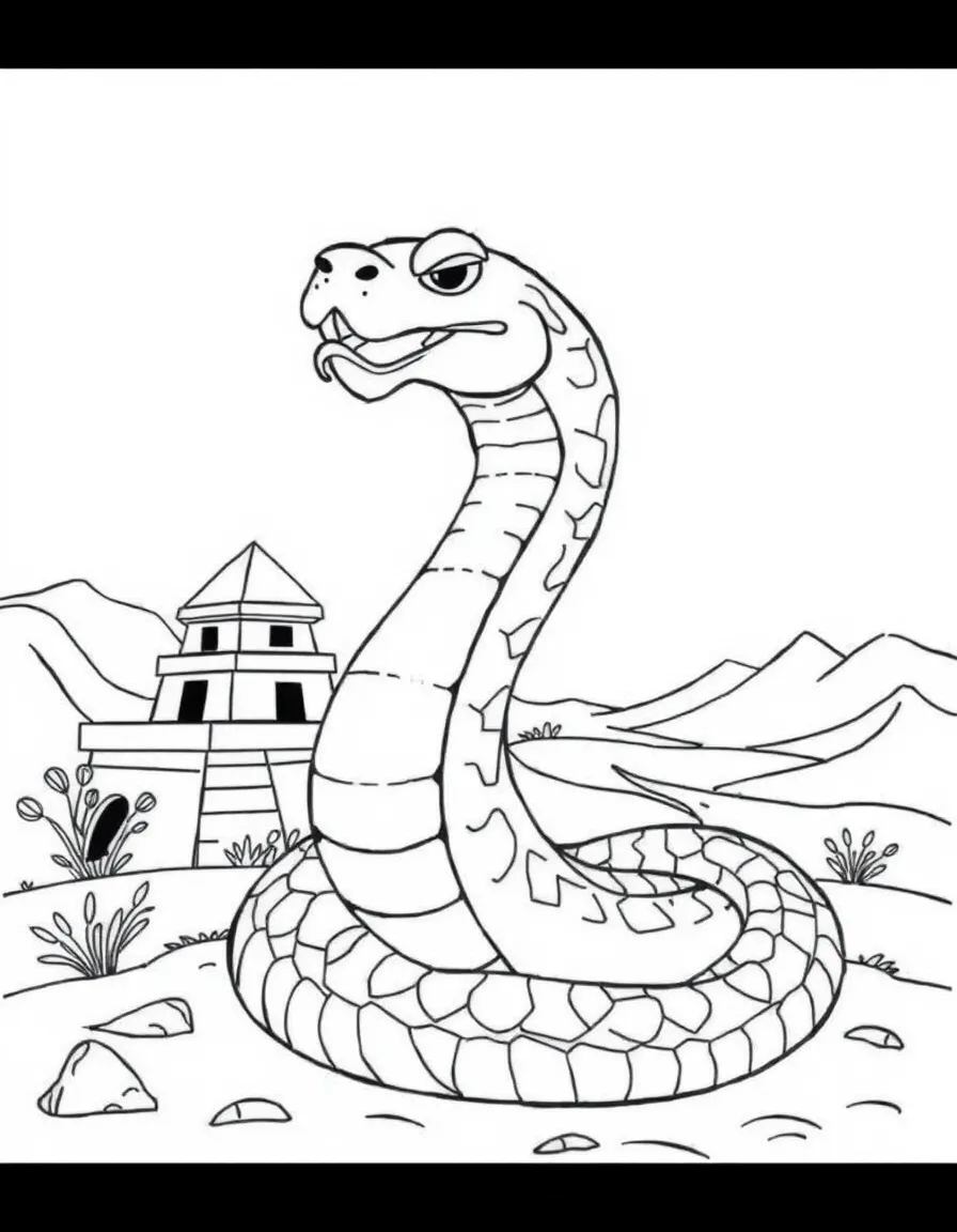 (Chinese Zodiac) Snake basking near pyramid with desert background