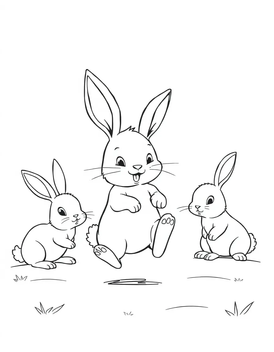 (Chinese Zodiac) Bunny rabbit learning to hop with bigger rabbits