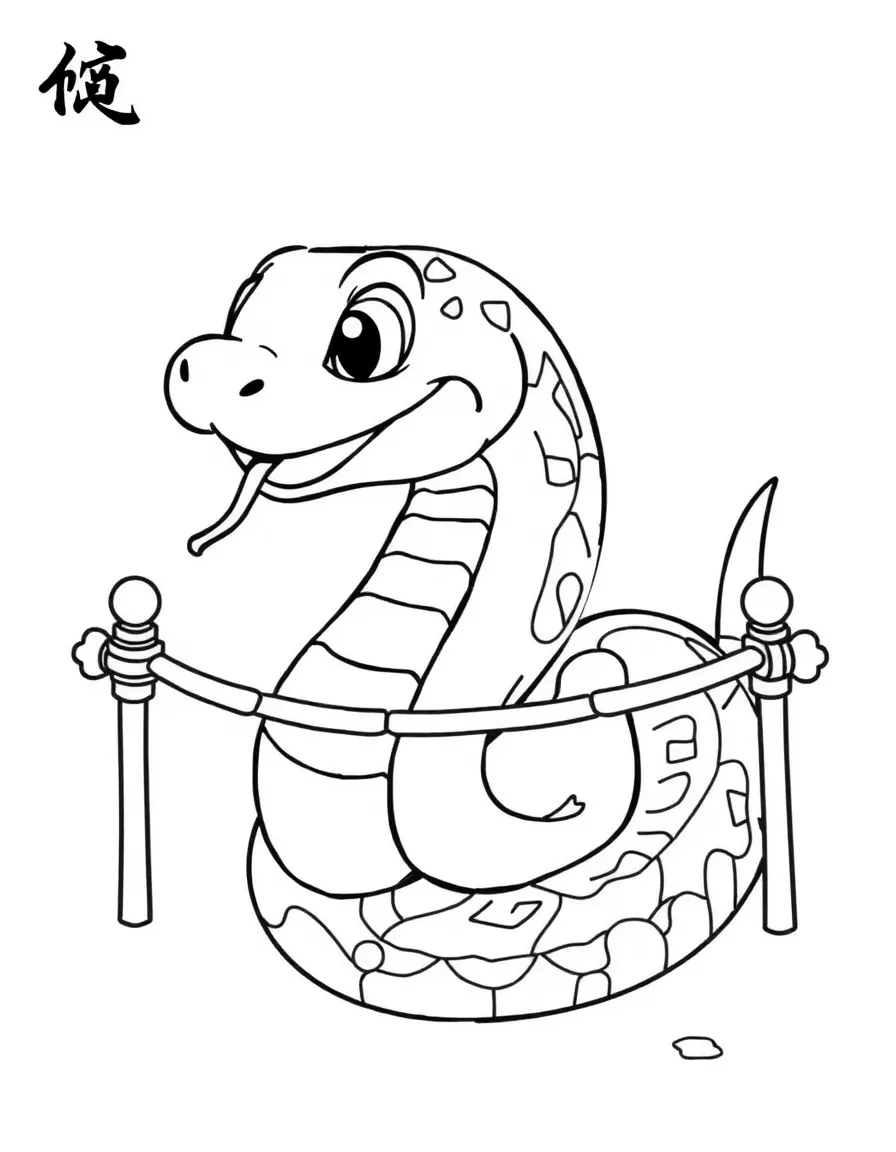 (Chinese Zodiac) Young snake learning to slither through obstacle course