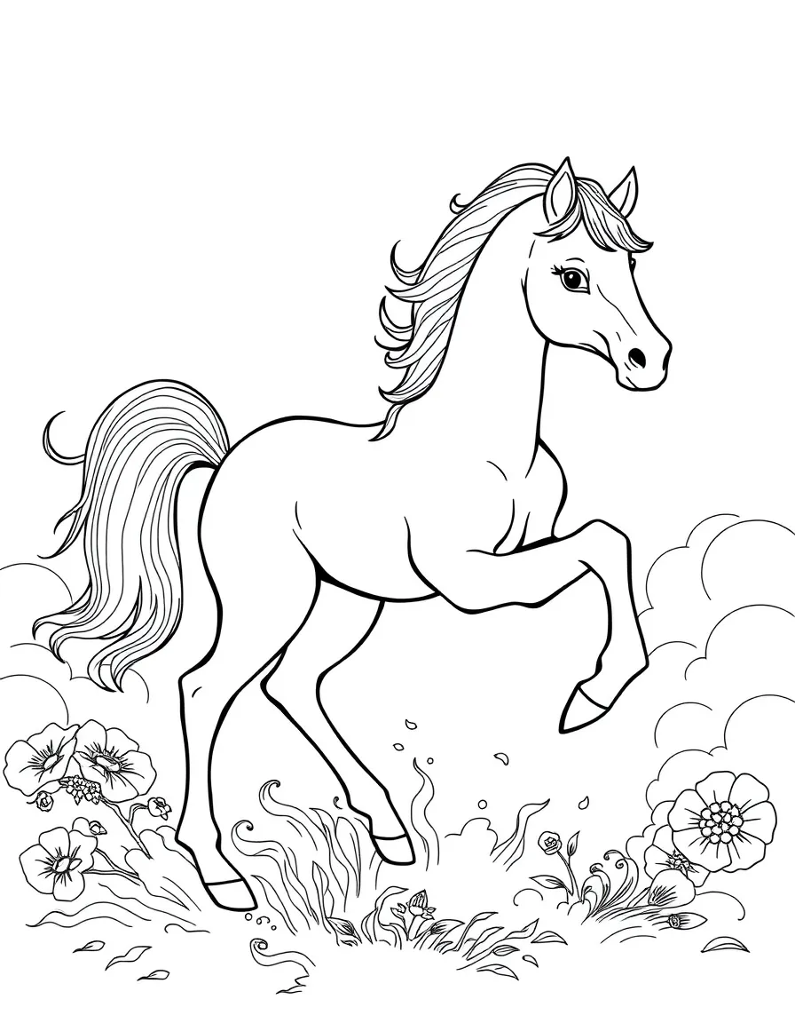 (Chinese Zodiac) Foal horse learning to gallop beside mother