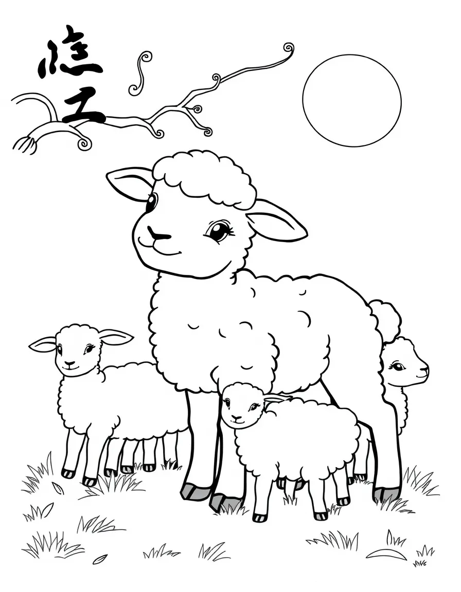 (Chinese Zodiac) Lamb sheep learning to follow flock with shepherd