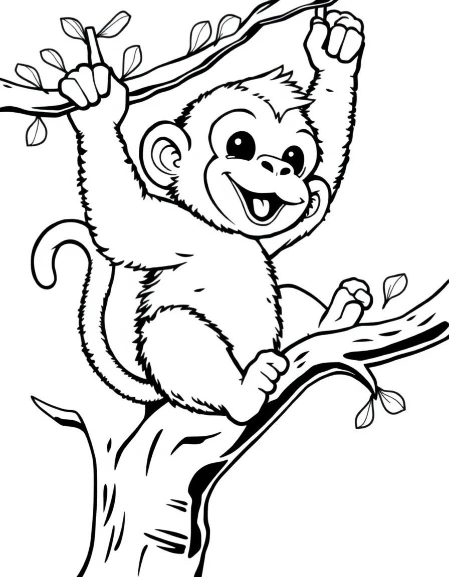 (Chinese Zodiac) Baby monkey learning to swing on practice branch