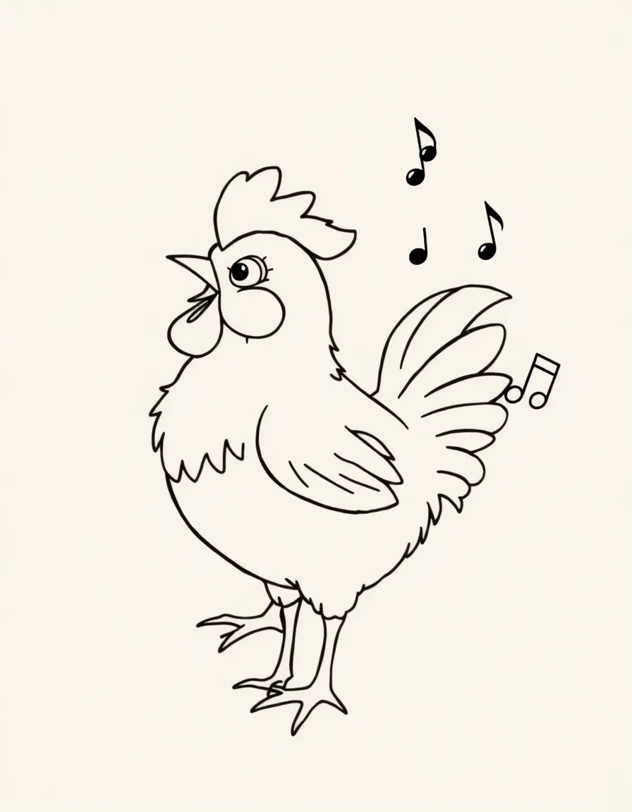 (Chinese Zodiac) Chick rooster learning to crow with music notes