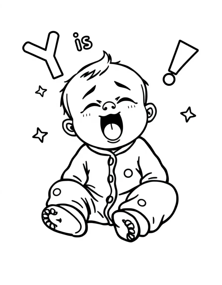 Y is for Yawning baby in pajamas