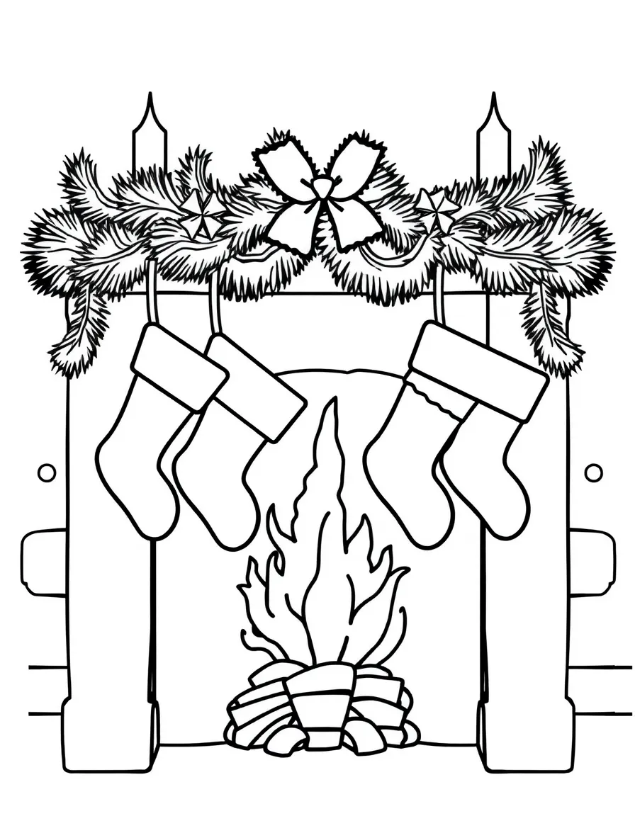 X is for X-mas stockings over fireplace