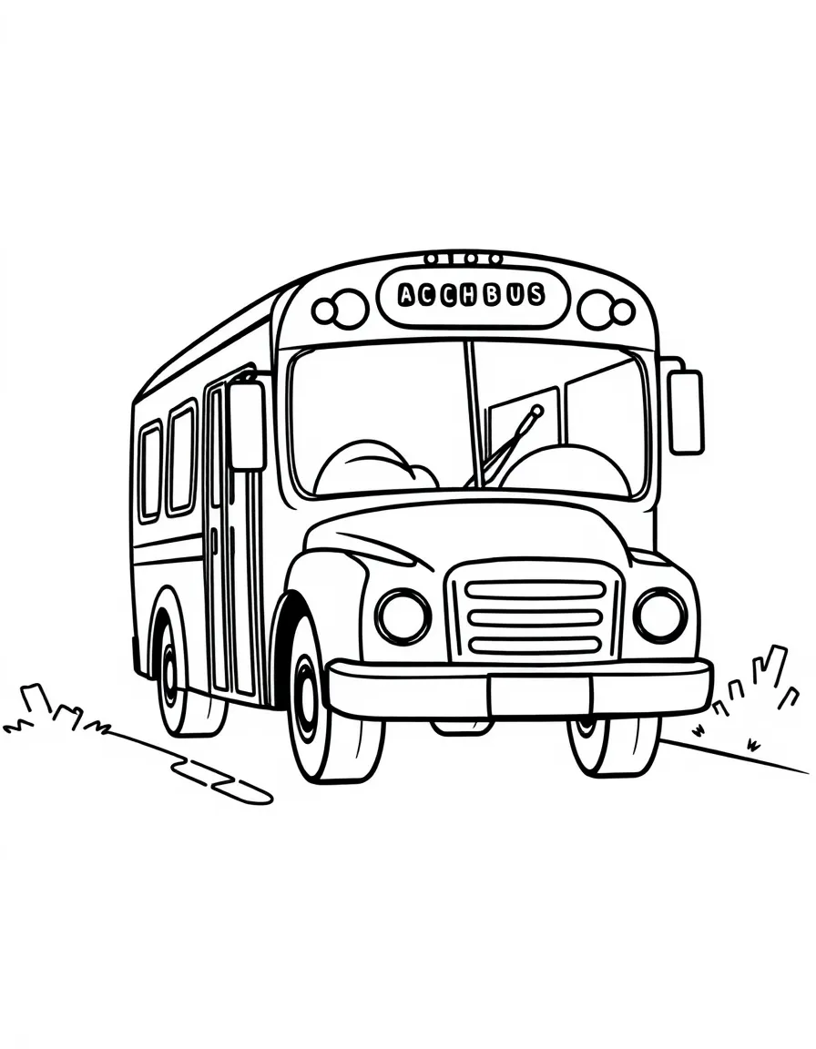 (letter card) B is for Bus driving on a school road
