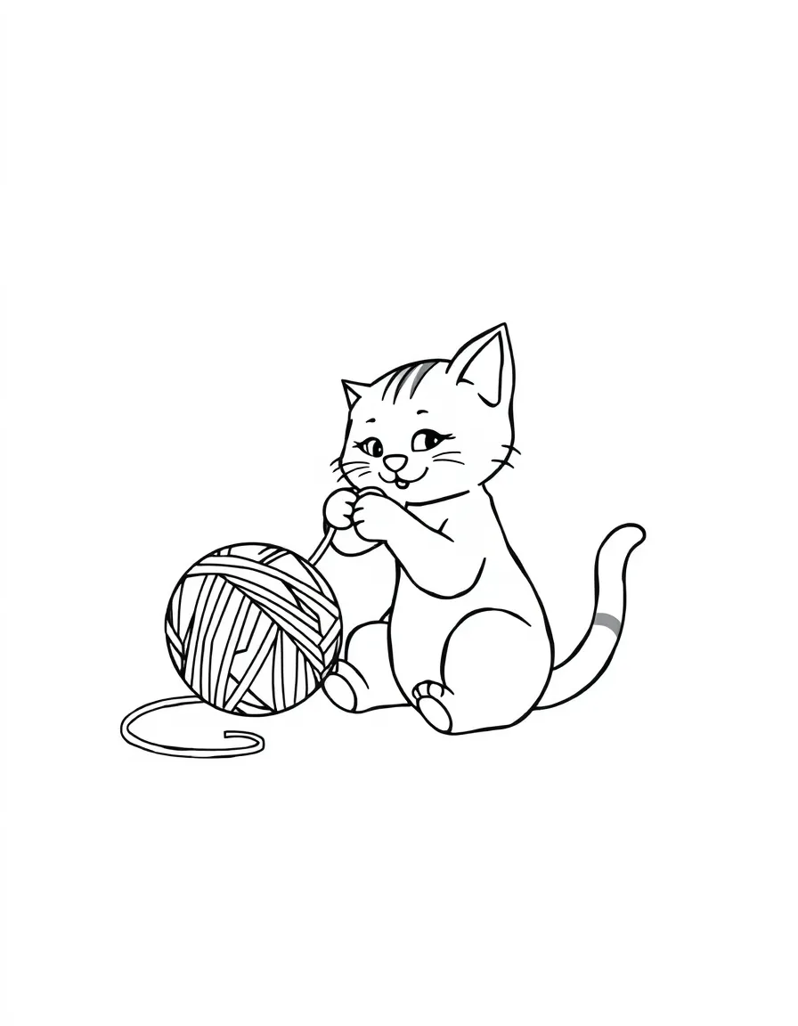 (letter card) C is for Cat playing with a ball of yarn