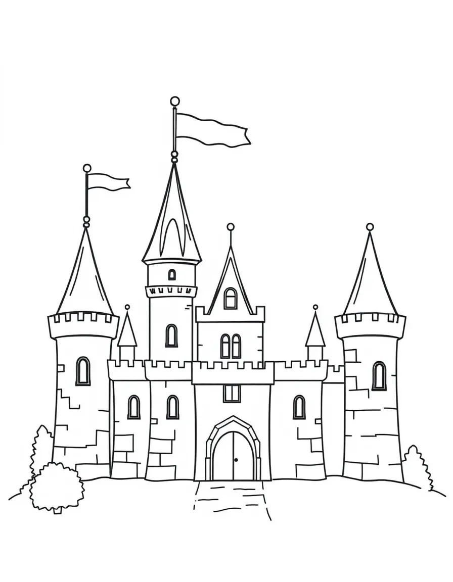 (letter card) C is for Castle with flags and towers