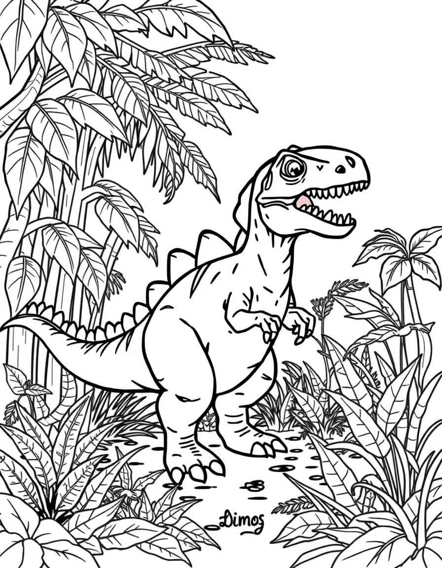 (letter card) D is for Dinosaur stomping through the jungle