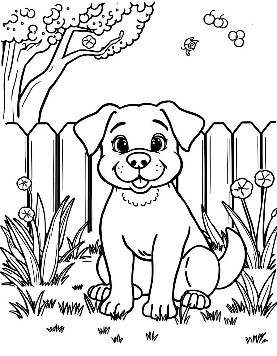 (letter card) D is for Dog with a bone in the backyard