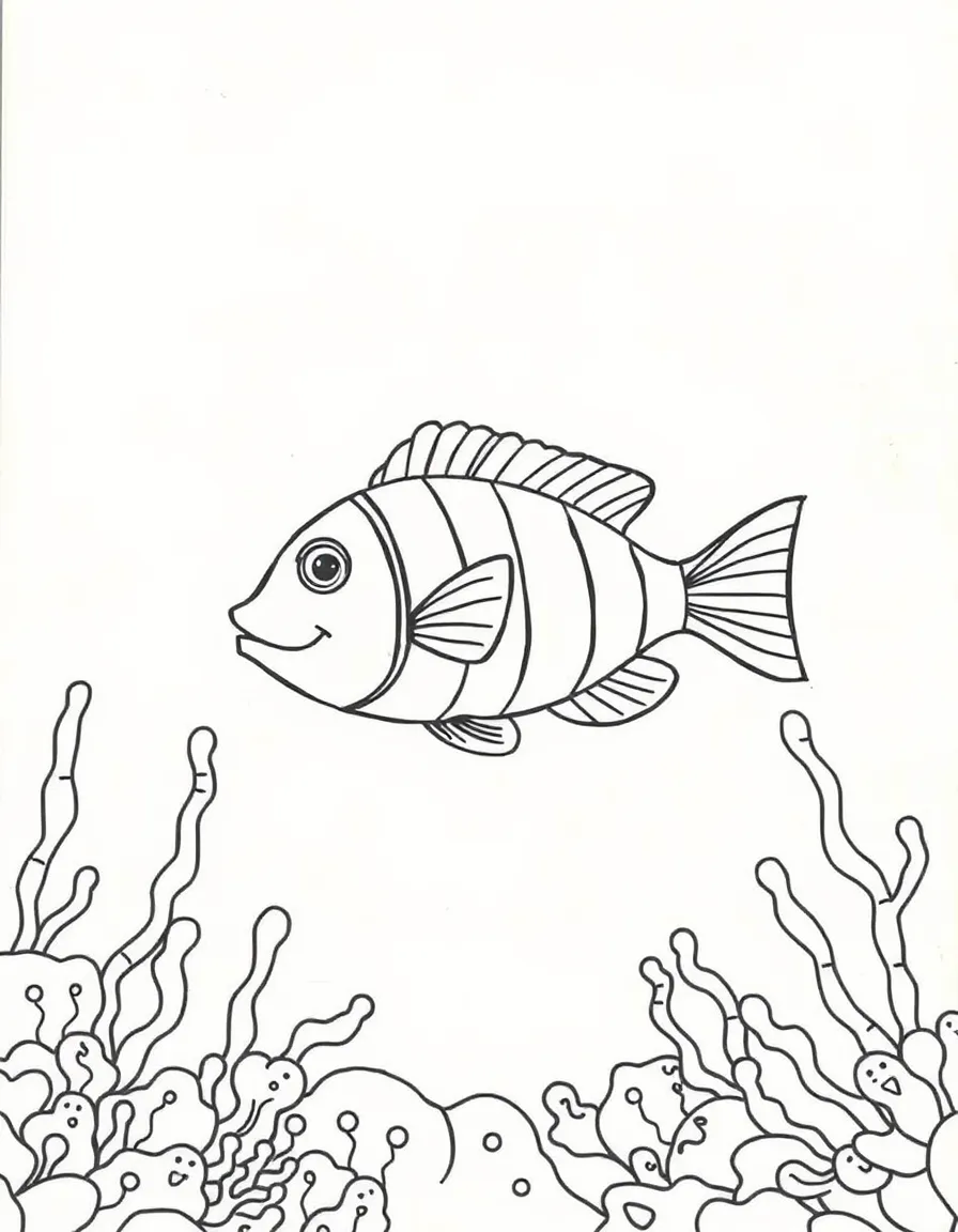(letter card) F is for Fish swimming in a coral reef