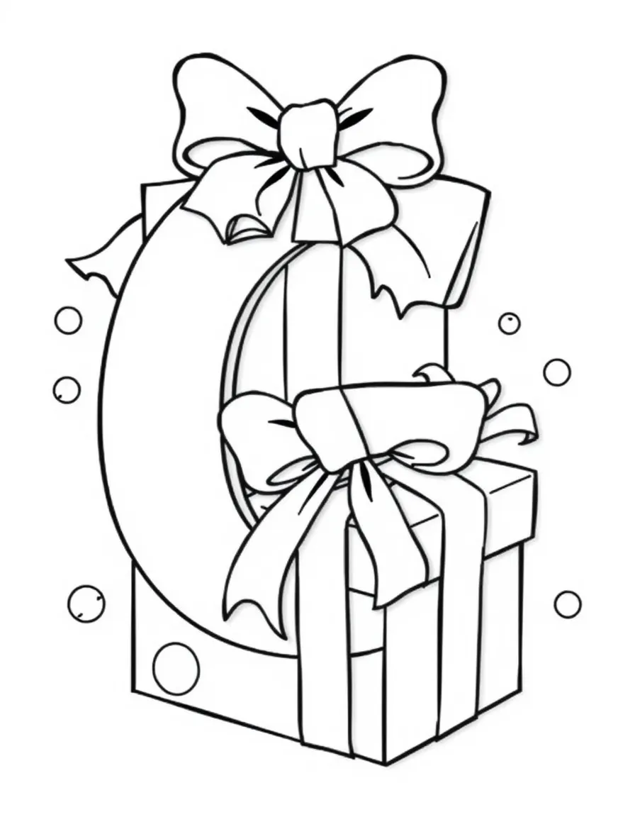 (letter card) G is for Gift boxes with bows and ribbons