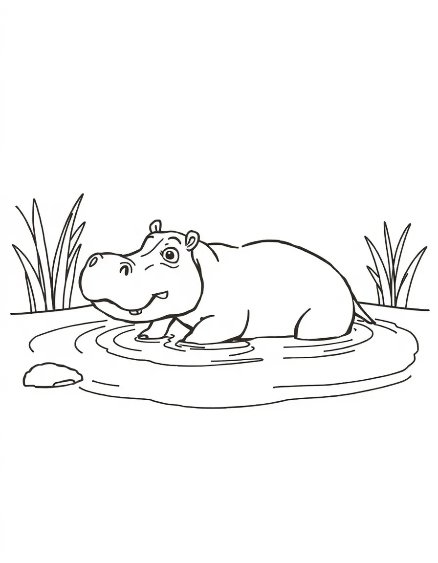 (letter card) H is for Hippo bathing in a river