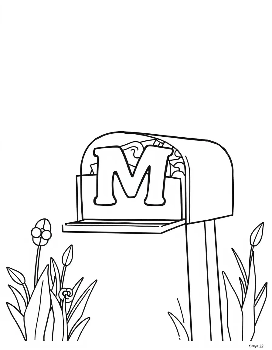 (letter card) M is for Mailbox with letters inside