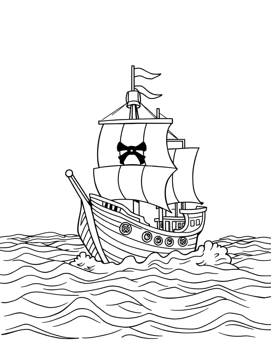 (letter card) P is for Pirate ship sailing the sea