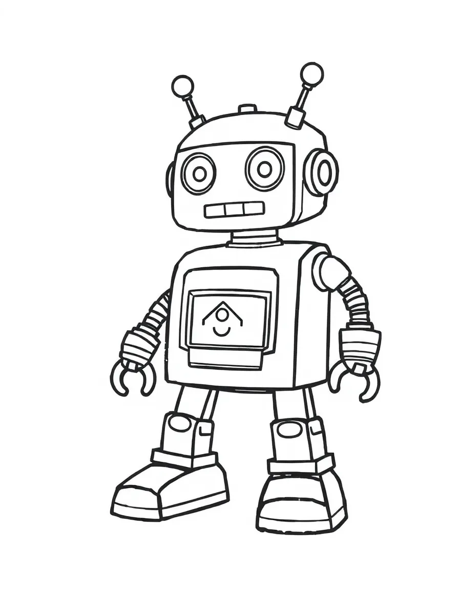 (letter card) R is for Robot with blinking lights and gears