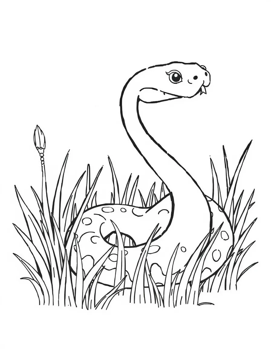(letter card) S is for Snake slithering in the grass