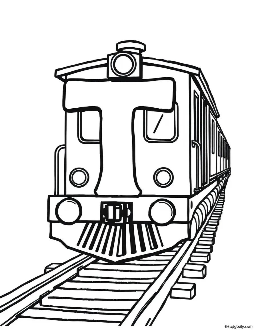 (letter card) T is for Train on a railroad track
